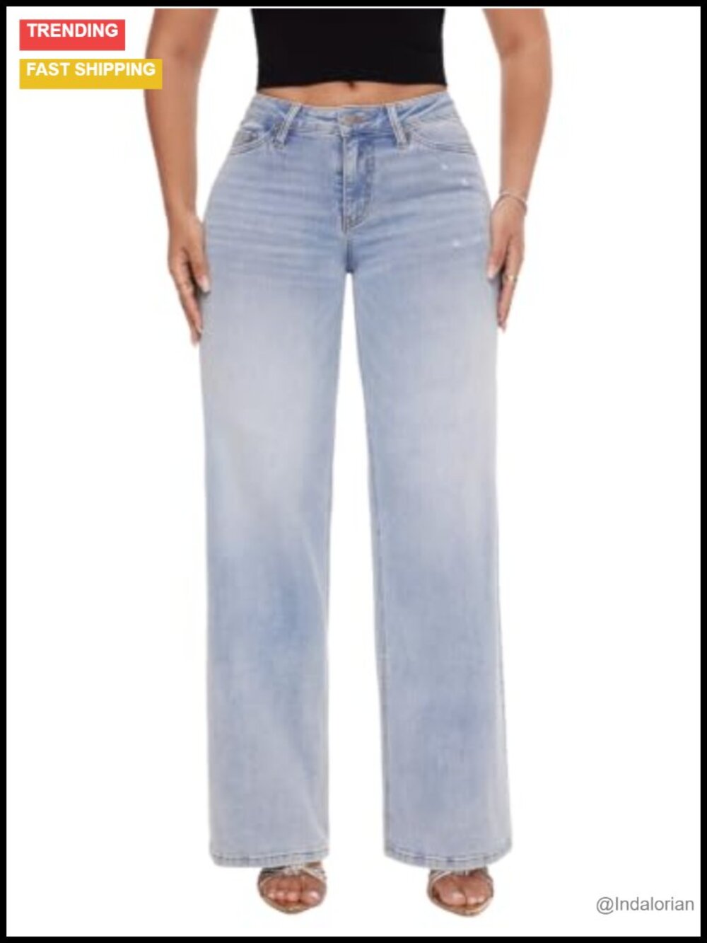 Baggy Wide Leg Stretch Jeans Mid Low Rise Tummy Control Denim Pants
